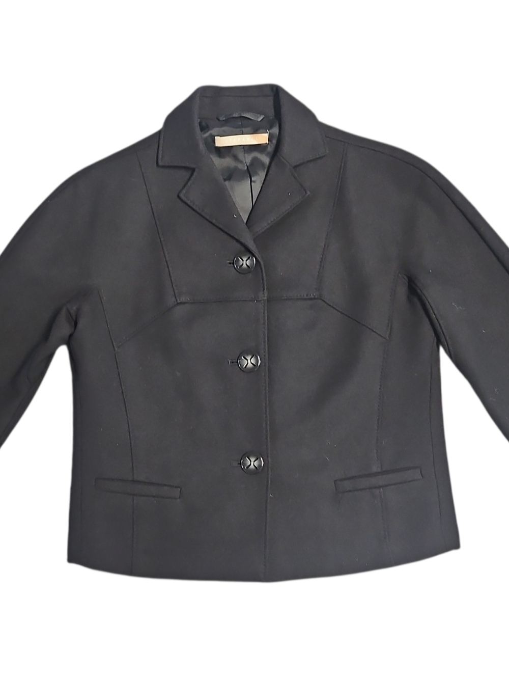 Stefanel Black Wool Button Blazer W/ Lining Raglan Sleeve 2-front Pocket Size 2